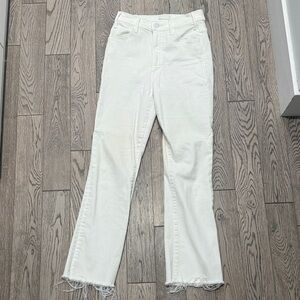MOTHER the Hustler Ankle Fray- White High-Rise Straight Jeans